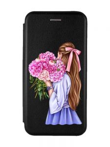 Чохол-книжка з малюнком для Samsung Galaxy A35 (A356) Чорний :: Дівчина з півоніями (принт 11)