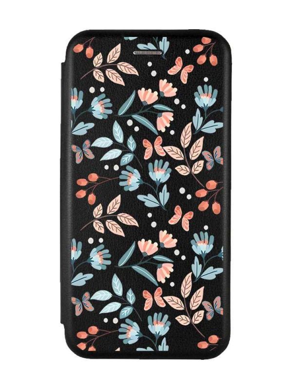 Чохол-книжка з малюнком для Samsung Galaxy A35 (A356) Чорний :: Квітковий фон (принт 370)