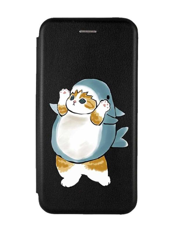 Чохол-книжка з малюнком для Samsung A55 (A556) Чорний :: Котик акула (принт 379)