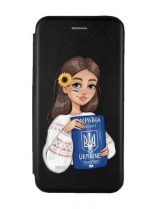 Чохол-книжка з малюнком для Samsung Galaxy A35 (A356) Чорний :: Дівчина з паспортом (принт 12)