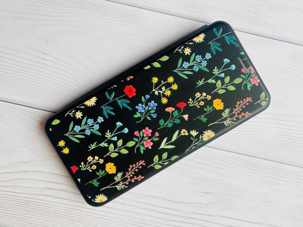 Чохол-книжка з малюнком для Samsung Galaxy A35 (A356) Чорний :: Квітковий фон (принт 269)