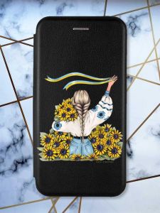 Чохол-книжка з малюнком для Samsung A55 (A556) Чорний :: Дівчина зі стрічкою (принт 25)