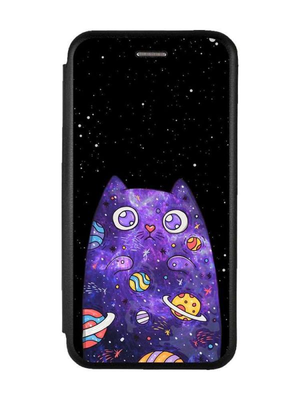 Чохол-книжка з малюнком для Samsung A55 (A556) Чорний :: Фіолетова кішка (принт 361)