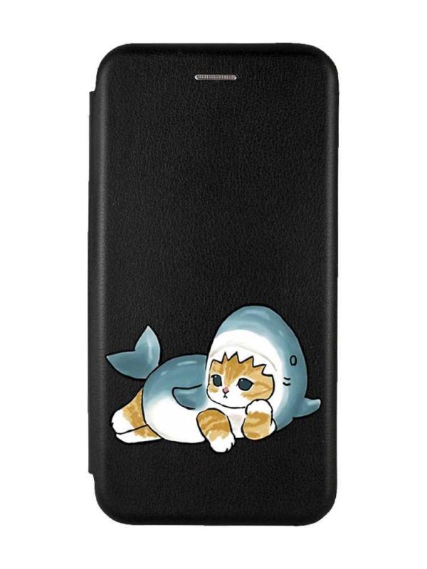 Чохол-книжка з малюнком для Samsung A55 (A556) Чорний :: Котик акула (принт 355)