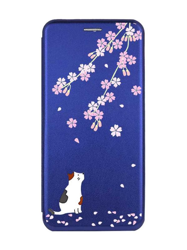 Чохол-книжка з малюнком для Samsung A55 (A556) Синій :: Котик і сакура (принт 283)
