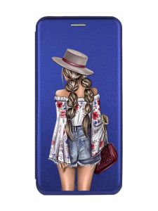 Чохол-книжка з малюнком для Samsung A55 (A556) Синій :: Дівчина в капелюшку (принт 8)