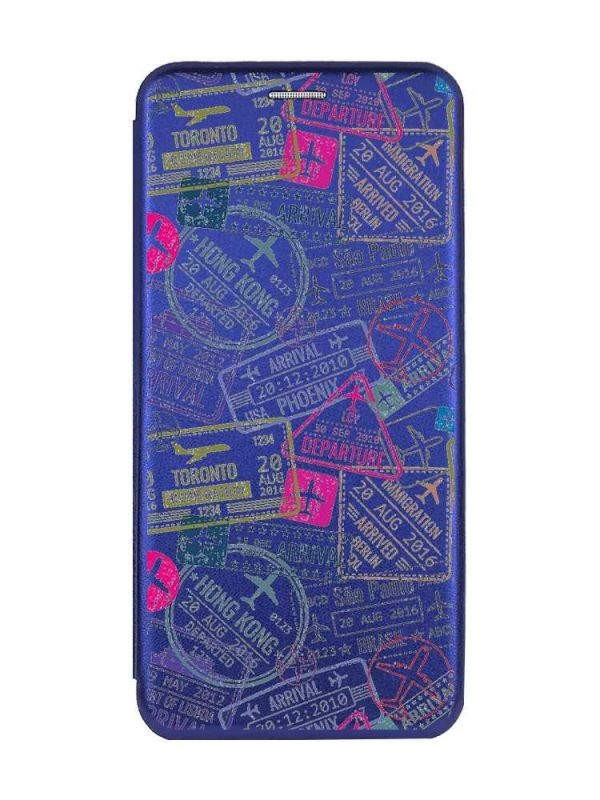 Чохол-книжка з малюнком для Samsung A55 (A556) Синій :: Подорожі. Штампи (принт 316)