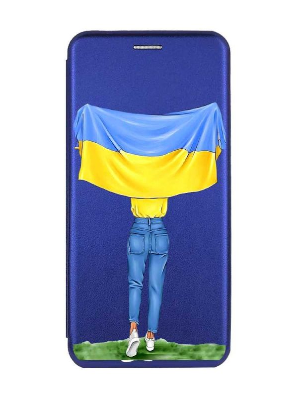 Чохол-книжка з малюнком для Samsung A55 (A556) Синій :: Дівчина з прапором (принт 263)