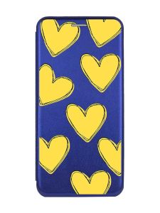 Чохол-книжка з малюнком для Samsung A55 (A556) Синій :: Сердечка жовті (принт 259)