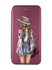 Чохол-книжка з малюнком для Samsung Galaxy A35 (A356) Бордовий :: Дівчина в капелюшку (принт 8)