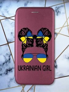 Чохол-книжка з малюнком для Samsung Galaxy A35 (A356) Бордовий :: Українська дівчина (принт 113)