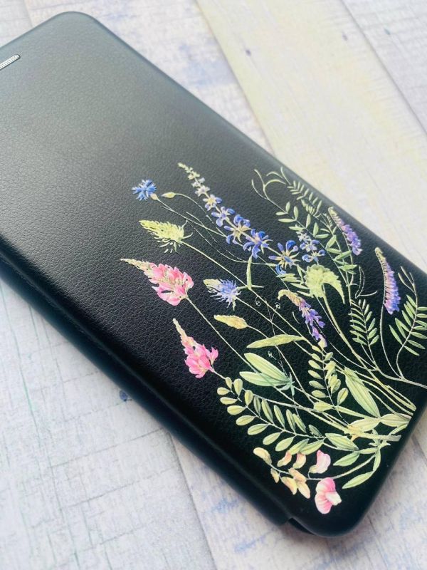 Чохол-книжка з малюнком для Samsung Galaxy M33 5G Чорний :: Квіткова ідилія (принт 382)