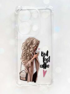Чохол з потовщеними кутами на Xiaomi Redmi Note 13 Pro 4G :: Дівчина з кавою (принт 114)