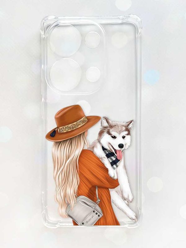 Чохол з потовщеними кутами на Xiaomi Redmi Note 13 Pro 4G :: Дівчина з песиком (принт 115)