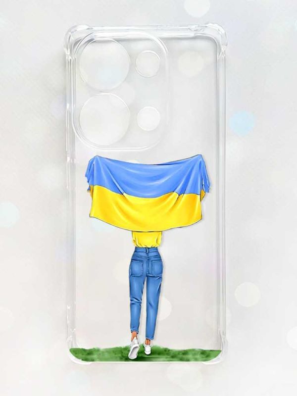 Чохол з потовщеними кутами на Xiaomi Redmi Note 13 Pro 4G :: Дівчина з прапором (принт 263)