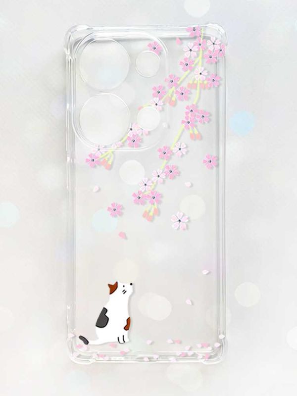Чохол з потовщеними кутами на Xiaomi Redmi Note 13 Pro 4G :: Котик і сакура (принт 283)