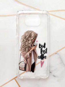 Чохол з потовщеними кутами для Xiaomi Poco X3 :: Дівчина з кавою (принт 114)