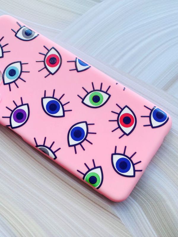 Матовий рожевий чохол на Samsung Galaxy M30s/M21 :: Різнокольорові очі (принт 336)