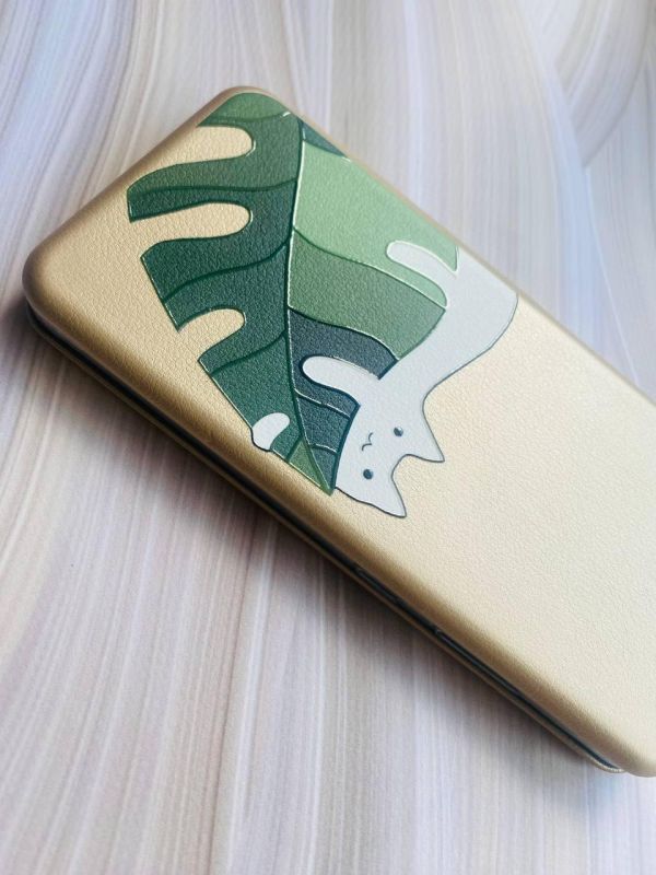 Чохол-книжка з малюнком для Samsung Galaxy A02/A022 (2021) Золотий :: Кіт на листку (принт 367)