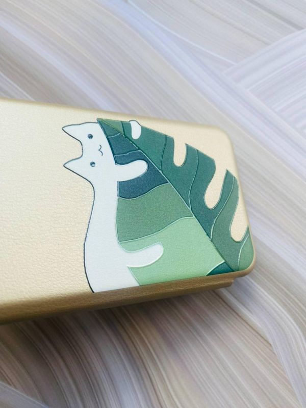 Чохол-книжка з малюнком для Samsung Galaxy A24 Золотий :: Кіт на листку (принт 367)