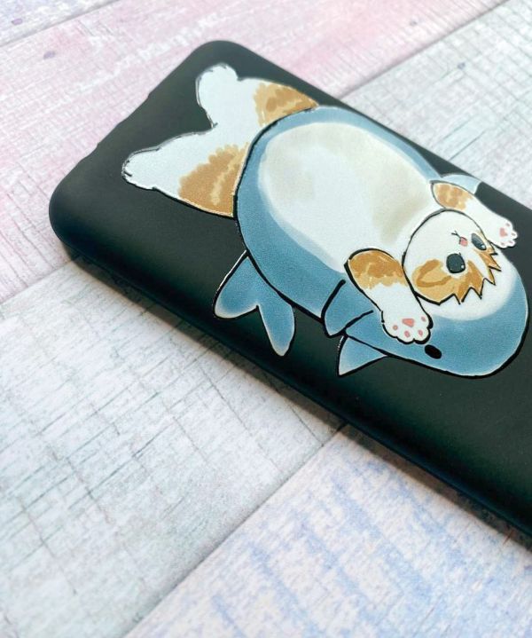 Матовий чорний чохол на Xiaomi Redmi 9 :: Котик акула (принт 379)
