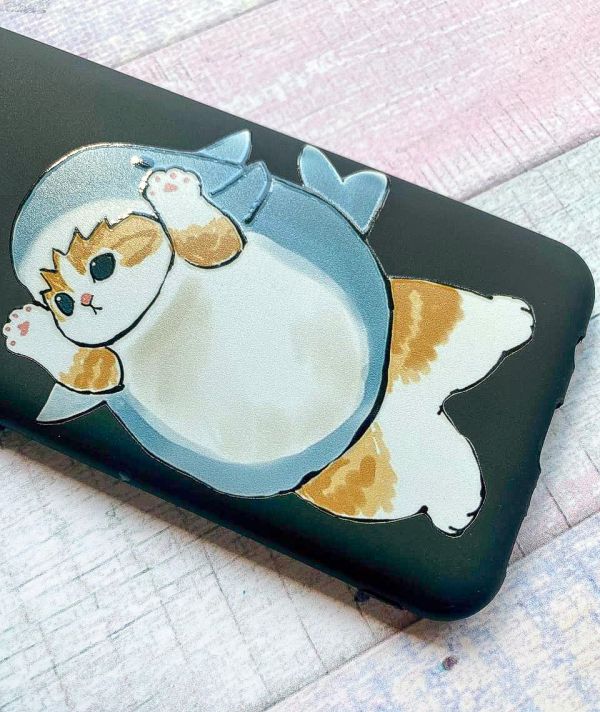 Матовий чорний чохол на Xiaomi Redmi 9 :: Котик акула (принт 379)