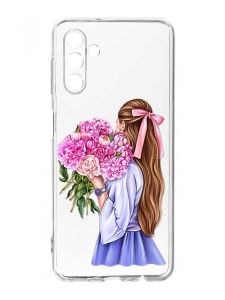 Прозорий чохол на Samsung Galaxy A35 5G (A356) :: Дівчина з півоніями (принт 11)