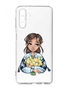 Прозорий чохол на Samsung Galaxy A35 5G (A356) :: Дівчина з тюльпанами (принт 22)