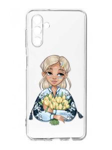 Прозорий чохол на Samsung Galaxy A35 5G (A356) :: Дівчина з тюльпанами (принт 23)