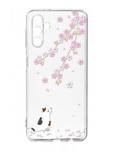 Прозорий чохол на Samsung Galaxy A35 5G (A356) :: Котик і сакура (принт 283)