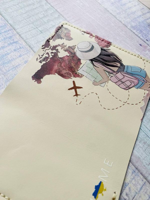 Шкіряна обкладинка на паспорт книжку :: Біла молочна (принт 001)