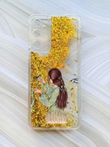 Чохол з плаваючими блискітками на Samsung Galaxy A05s (A057) Золотий :: Дівчина з ластівками (принт 16)