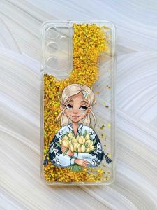 Чохол з плаваючими блискітками на Samsung Galaxy A05s (A057) Золотий :: Дівчина з тюльпанами (принт 23)