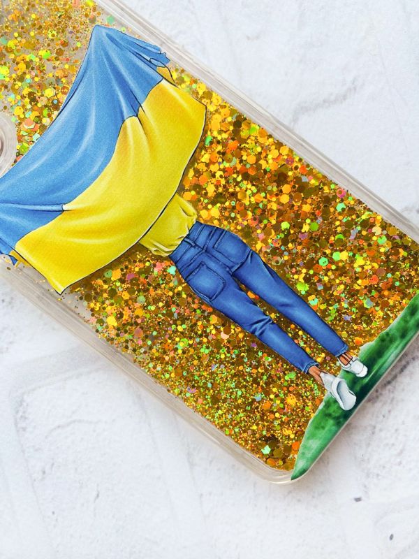 Чохол з плаваючими блискітками на Samsung Galaxy A05s (A057) Золотий :: Дівчина з прапором (принт 263)
