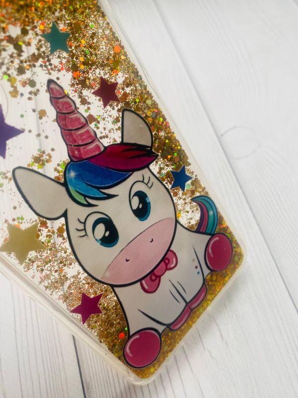 Чохол з плаваючими блискітками на Samsung Galaxy A05s (A057) Золотий :: Єдиноріг (принт 102)