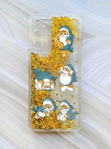 Чохол з плаваючими блискітками на Samsung Galaxy A05s (A057) Золотий :: Котики акули (принт 381)