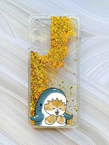 Чохол з плаваючими блискітками на Samsung Galaxy A05s (A057) Золотий :: Котик Акула (принт 376)