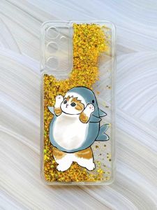 Чохол з плаваючими блискітками на Samsung Galaxy A05s (A057) Золотий :: Котик акула (принт 379)