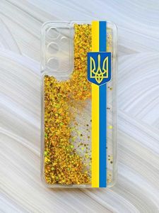 Чохол з плаваючими блискітками на Samsung Galaxy A05s (A057) Золотий :: Стрічка Україна (патріотичний принт 253)