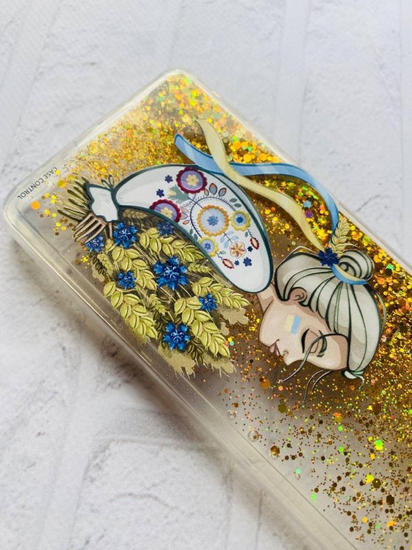 Чохол з плаваючими блискітками на Samsung Galaxy A05s (A057) Золотий :: Українка з колосками (принт 173)