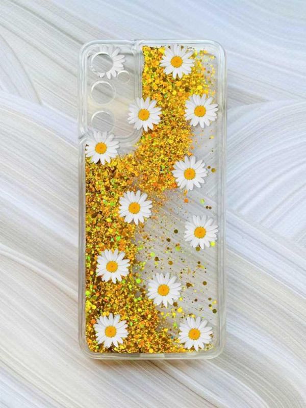 Чохол з плаваючими блискітками на Samsung Galaxy A05s (A057) Золотий :: Фон ромашки (принт 41)