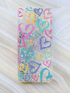 Чохол з плаваючими блискітками на Samsung Galaxy A05s (A057) Сріблястий :: Різнокольорові сердечка (принт 332)