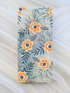 Чохол з плаваючими блискітками на Samsung Galaxy A05s (A057) Сріблястий :: Квіти помаранчеві (принт 268)