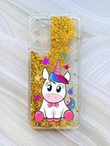 Чохол з плаваючими блискітками на Samsung Galaxy A14 5G Золотий :: Єдиноріг (принт 102)