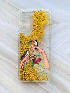 Чохол з плаваючими блискітками на Samsung Galaxy A14 5G Золотий :: Ластівки (принт 15)