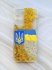 Чохол з плаваючими блискітками на Samsung Galaxy A14 5G Золотий :: Тризуб і прапор України (принт 384)