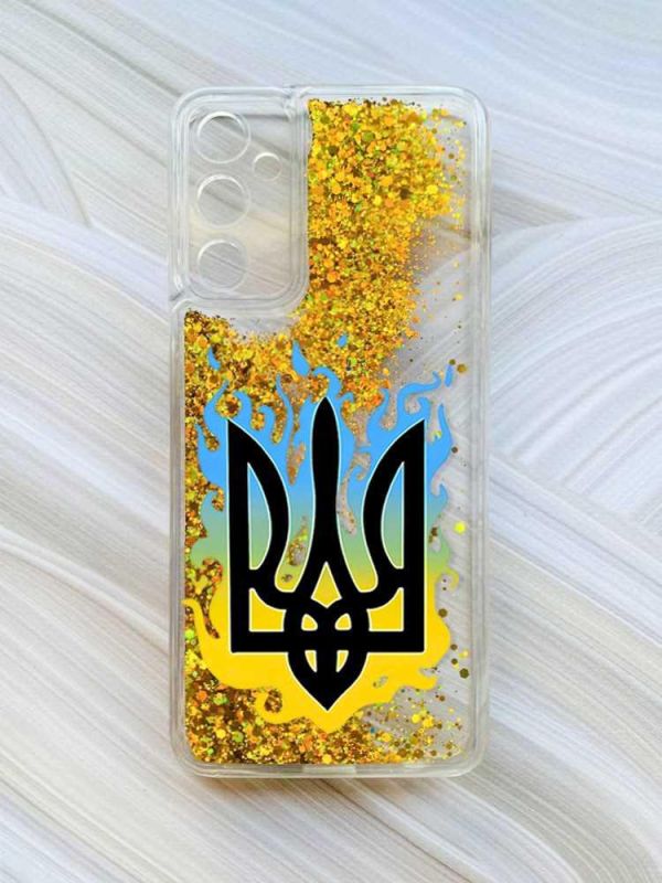 Чохол з плаваючими блискітками на Samsung Galaxy A14 5G Золотий :: Тризуб Полум'я (принт 257)