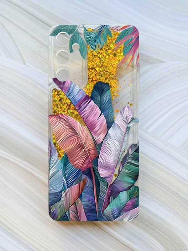 Чохол з плаваючими блискітками на Samsung Galaxy A14 5G Золотий :: Тропіки (принт 372)