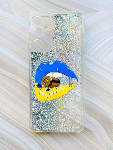 Чохол з плаваючими блискітками на Samsung Galaxy A14 5G Срібний :: Губи і патрон (принт 264)
