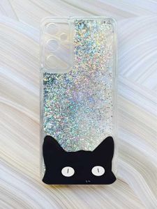 Чохол з плаваючими блискітками на Samsung Galaxy A14 5G Срібний :: Котик (принт 119)